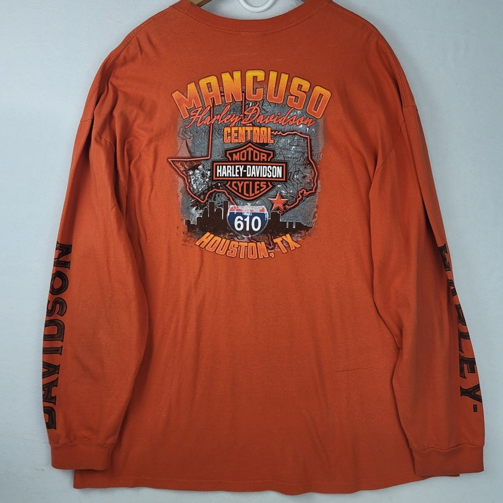 Harley Davidson Mens Long Sleeve Graphic T-Shirt Orange 3XL Bar Shield 2015 - Picture 10 of 16